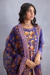 Torani_Purple Kurta Linen Satin Printed Round Jamuni Abhinda Set  _at_Aza_Fashions