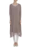 ARPAN VOHRA_Brown Round Pearl Embellished Solid Kaftan  _Online_at_Aza_Fashions