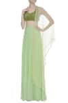 Buy_Arpan Vohra_Green Sequin Work Leaf Neck Embellished Halter Blouse With Lehenga And Dupatta _at_Aza_Fashions