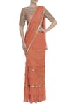 Buy_Rabani & Rakha_Orange Georgette Embroidered Foil Boat Frill Lehenga Saree  _at_Aza_Fashions