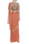 Shop_Rabani & Rakha_Orange Georgette Embroidered Foil Boat Frill Lehenga Saree  _at_Aza_Fashions