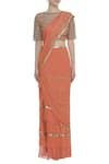 Rabani & Rakha_Orange Georgette Embroidered Foil Boat Frill Lehenga Saree  _Online_at_Aza_Fashions