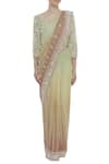 Rabani & Rakha_Gold Dupion Silk Embroidered Floral Round Saree With Blouse  _Online_at_Aza_Fashions