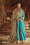 Buy_Itrh_Blue Silk Chanderi Anarkali With Striped Dupattas  _at_Aza_Fashions