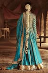 Shop_Itrh_Blue Silk Chanderi Anarkali With Striped Dupattas  _at_Aza_Fashions