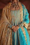 Itrh_Blue Silk Chanderi Anarkali With Striped Dupattas  _Online_at_Aza_Fashions