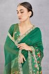 Torani_Green Thin Chanderi Panna Heba Ruffle Saree  _Online_at_Aza_Fashions