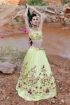 Buy_Xoxo Apurva_Yellow Raw Silk, Georgette V Neck Embroidered Lehenga Set _at_Aza_Fashions