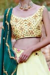 Xoxo Apurva_Yellow Raw Silk, Georgette V Neck Embroidered Lehenga Set _Online_at_Aza_Fashions