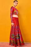 Nautanky_Red Printed Silk Velvet Lehenga Set_Online_at_Aza_Fashions