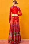 Shop_Nautanky_Red Printed Silk Velvet Lehenga Set_at_Aza_Fashions