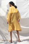 Shop_Dhaari_Yellow 50 % Cotton, 50% Silk Hand Embroidered Dress With Inner _at_Aza_Fashions