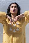 Shop_Dhaari_Yellow 50 % Cotton, 50% Silk Hand Embroidered Dress With Inner _Online_at_Aza_Fashions