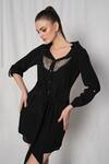 Amrta By Guneet Kondal_Black Viscose Sequins, Embroidery Collared Wing Shirt Dress _at_Aza_Fashions
