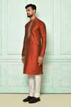 Buy_Arihant Rai Sinha_Red Silk Embroidered Floral Pattern Placket Kurta _Online_at_Aza_Fashions