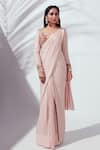 Buy_suruchi parakh_Pink Crepe And Georgette Crepe Lining Shantoon Jacket & Pre-draped Saree Set_at_Aza_Fashions