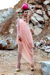 Buy_Xoxo Apurva_Peach Georgette Round 3d Embroidered Draped Tunic  _at_Aza_Fashions