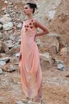 Shop_Xoxo Apurva_Peach Georgette Round 3d Embroidered Draped Tunic  _at_Aza_Fashions