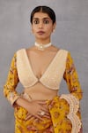 Buy_Torani_Yellow Handwoven Chanderi Embroidery V Neck Sunehra Meher Blouse_at_Aza_Fashions