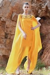 Shop_Xoxo Apurva_Yellow Crepe Round 3d Embroidered Draped Dress _at_Aza_Fashions