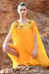 Buy_Xoxo Apurva_Yellow Crepe Round 3d Embroidered Draped Dress _Online_at_Aza_Fashions
