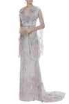 Buy_Karleo_Grey Tulle V Embroidered Trail Gown  _at_Aza_Fashions