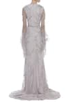 Shop_Karleo_Grey Tulle V Embroidered Trail Gown  _at_Aza_Fashions