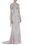 Karleo_Grey Tulle V Embroidered Trail Gown  _Online_at_Aza_Fashions