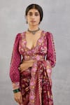 Buy_Torani_Red Handwoven Chanderi Embroidery V Neck Manika Tahira Blouse_at_Aza_Fashions