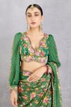 Buy_Torani_Green Handwoven Chanderi Embroidery V Neck Panna Tahira Blouse _at_Aza_Fashions