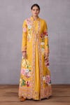 Torani_Yellow Jacket Jacquard Embroidery Dress Round Sunehra Dhuni And Set  _Online_at_Aza_Fashions