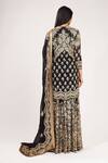 Shop_Nakul Sen_Black Chiffon Round Floral Embroidered Kurta Sharara Set_at_Aza_Fashions