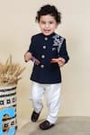 Buy_Little Boys Closet by Gunjan Khanijou_Blue Cotton Bandhgala And Pant Set For Boys_at_Aza_Fashions