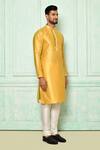 Arihant Rai Sinha_Yellow Jacquard Solid Straight Kurta_Online_at_Aza_Fashions