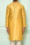 Arihant Rai Sinha_Yellow Jacquard Solid Straight Kurta_at_Aza_Fashions