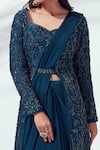 suruchi parakh_Blue Tussar Silk And Georgette Crepe Lining Jacket & Pre-draped Saree Set_at_Aza_Fashions