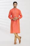 Buy_Aryavir Malhotra_Orange Jacquard Silk Brocade Woven Floral Kurta Set_at_Aza_Fashions