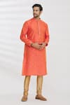 Aryavir Malhotra_Orange Jacquard Silk Brocade Woven Floral Kurta Set_Online_at_Aza_Fashions