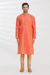 Buy_Aryavir Malhotra_Orange Jacquard Silk Brocade Woven Floral Kurta Set_Online_at_Aza_Fashions