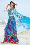 Shop_Xoxo Apurva_Blue Saree Georgette Blouse Silk Chanderi Round Tie Dye With  _at_Aza_Fashions