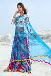 Buy_Xoxo Apurva_Blue Saree Georgette Blouse Silk Chanderi Round Tie Dye With  _at_Aza_Fashions