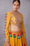 Torani_Yellow Blouse Pure Cotton Silk Printed Round Sunehra Aoruni Bridal Lehenga Set _at_Aza_Fashions