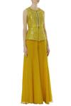 Yashodhara_Yellow Chiffon Jumpsuit With Embellished Jacket_Online_at_Aza_Fashions
