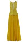 Buy_Yashodhara_Yellow Chiffon Jumpsuit With Embellished Jacket_Online_at_Aza_Fashions
