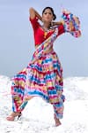 Buy_XOXO Apurva_Multi Color Crepe U Neck Tie Dye Dhoti Pant Saree With Blouse _at_Aza_Fashions