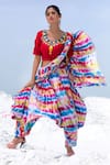 Shop_XOXO Apurva_Multi Color Crepe U Neck Tie Dye Dhoti Pant Saree With Blouse _at_Aza_Fashions