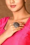 Buy_Nayaab by Aleezeh_Black Oxidized Metal Carved Ring_Online_at_Aza_Fashions