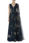 Shop_Mahima Mahajan_Blue Organza V Neck Printed Anarkali Gown _Online_at_Aza_Fashions