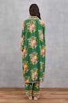 Shop_Torani_Green Cotton Silk, Handwoven Chanderi V Neck Panna Aqsa Kaftan And Pant Set _at_Aza_Fashions