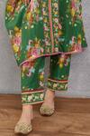 Buy_Torani_Green Cotton Silk, Handwoven Chanderi V Neck Panna Aqsa Kaftan And Pant Set _Online_at_Aza_Fashions